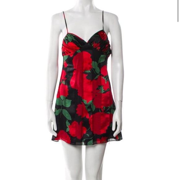 Saint Laurent Red and Black Floral Dress - Picture 3 of 3